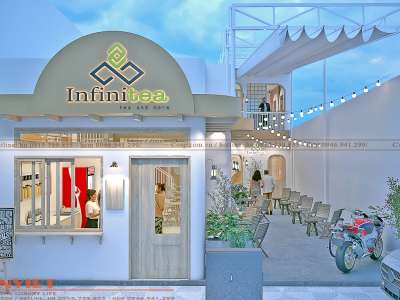 Xây dựng nhà tiền chế kết hợp thiết kế quán cafe Infinitea