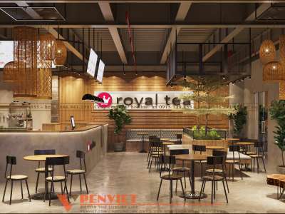 Thiết kế quán trà sữa Royal Tea phong cách Industrial độc đáo